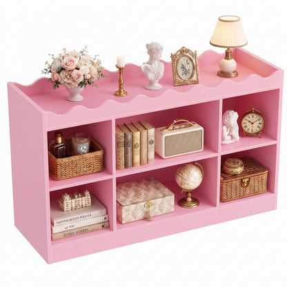 Besiost Scalloped 6 Cube Storage Organizer, 3-Tier Low Cube Bookcase 46"