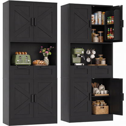 Besiost 71" Farmhouse Kitchen Pantry Storage Cabinet with Barn Doors