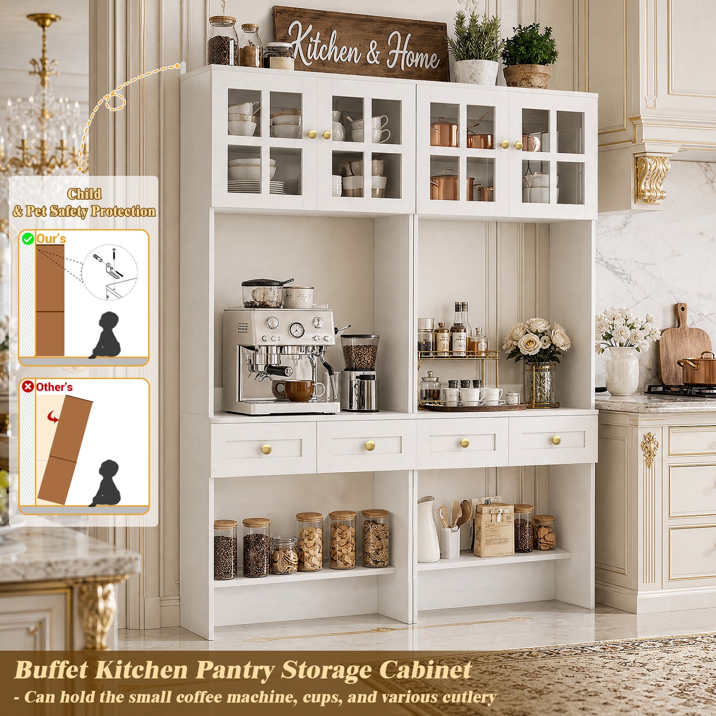 80" Tall Desk with Hutch & Drawers for Small Space