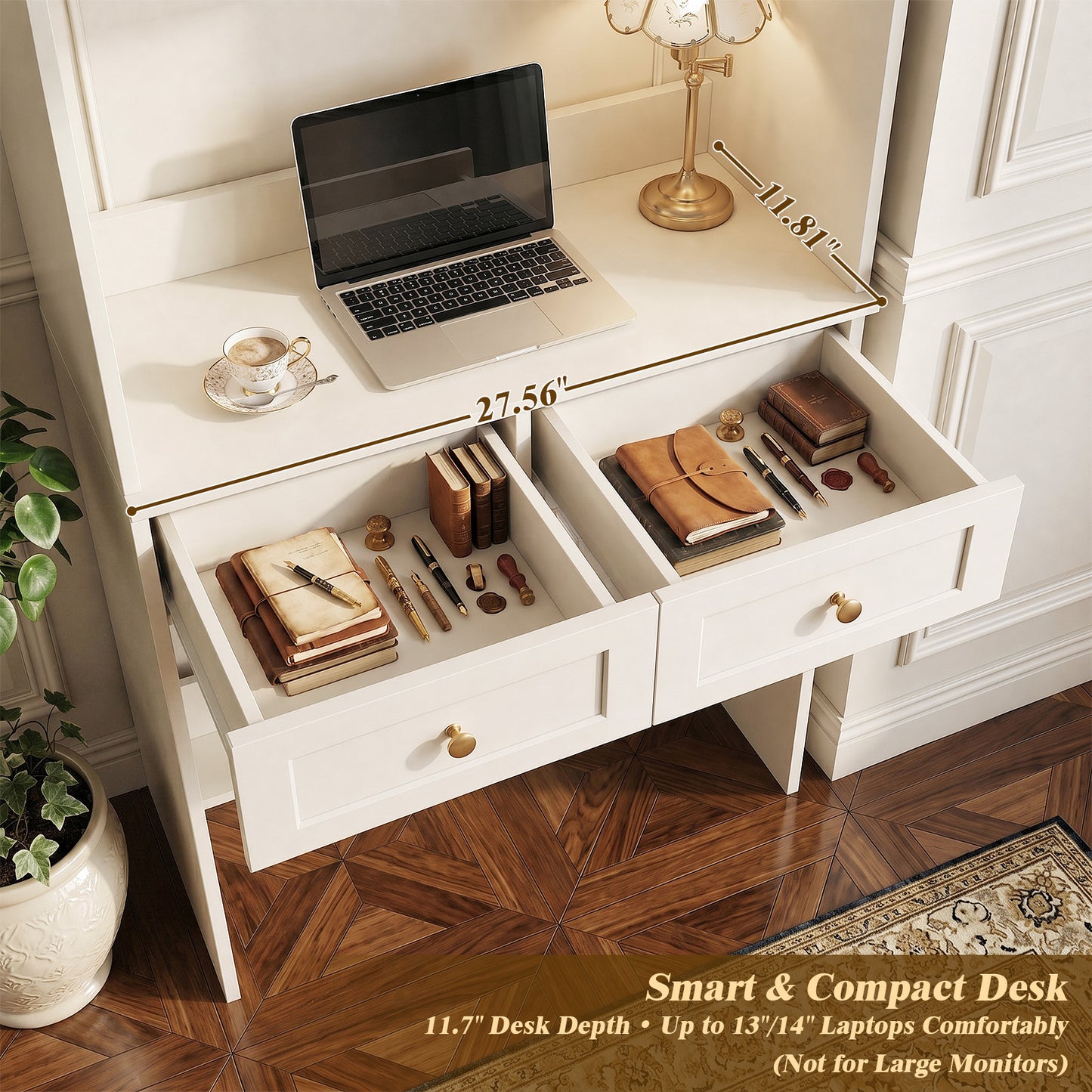 80" Tall Desk with Hutch & Drawers for Small Space