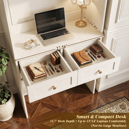 80" Tall Desk with Hutch & Drawers for Small Space