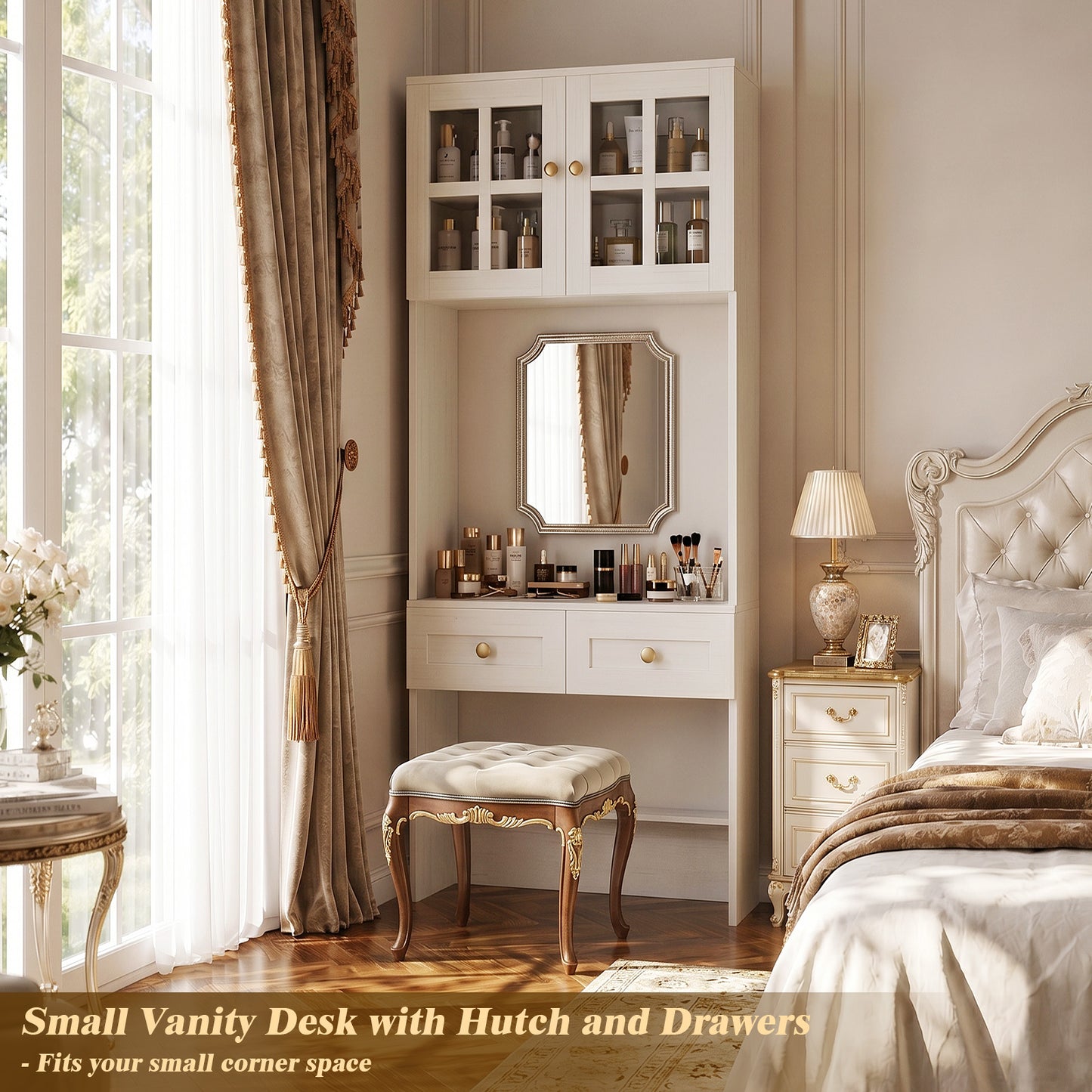 80" Tall Desk with Hutch & Drawers for Small Space