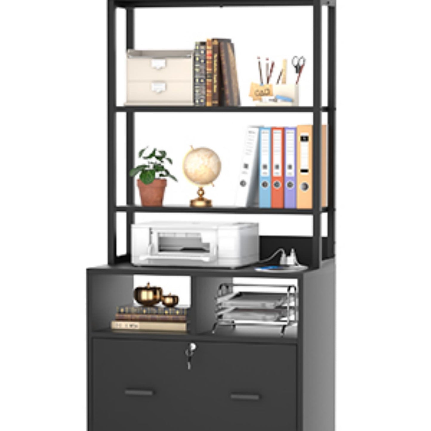 File Cabinet with Charging Station, Bookshelf with Filing Cabinet