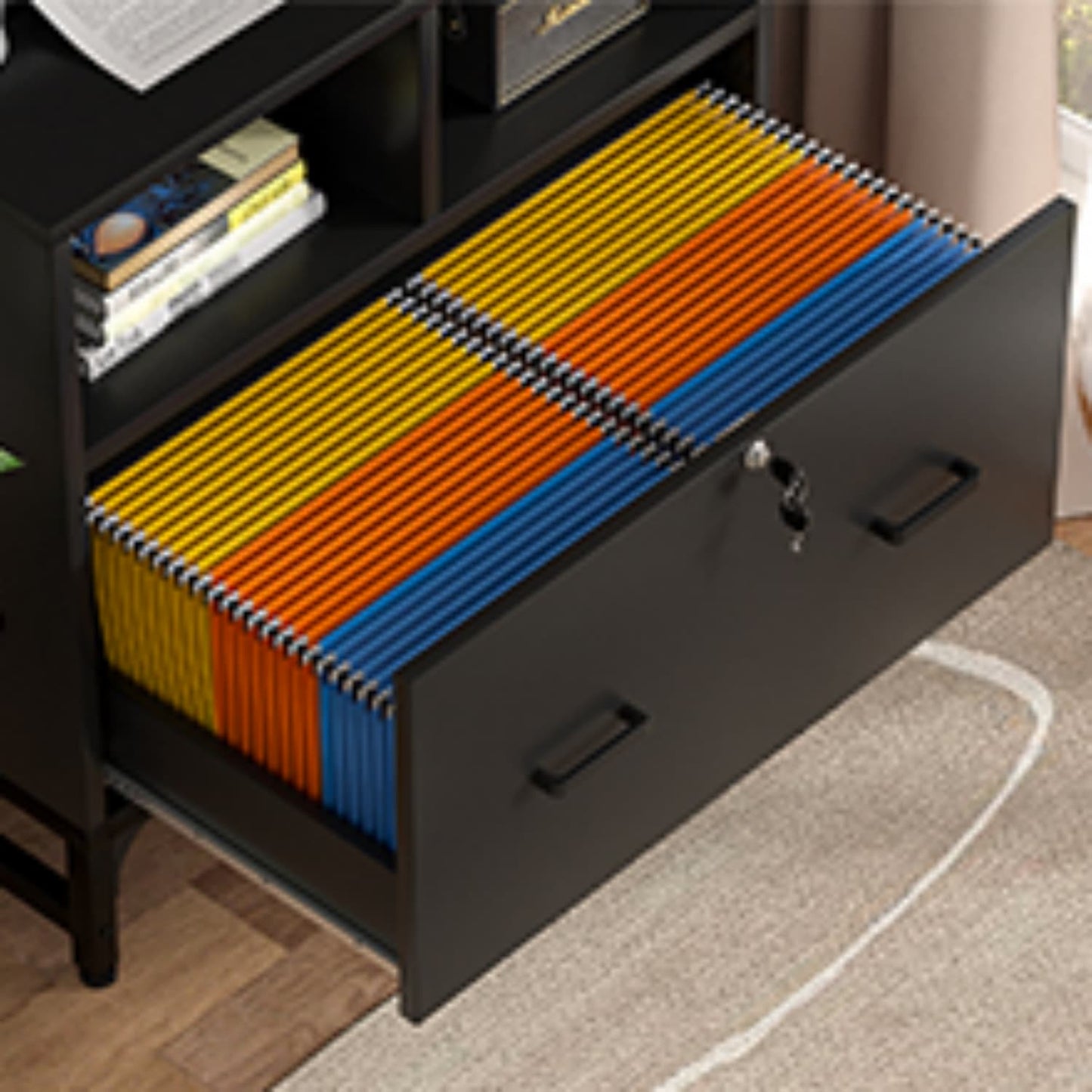 File Cabinet with Charging Station, Bookshelf with Filing Cabinet