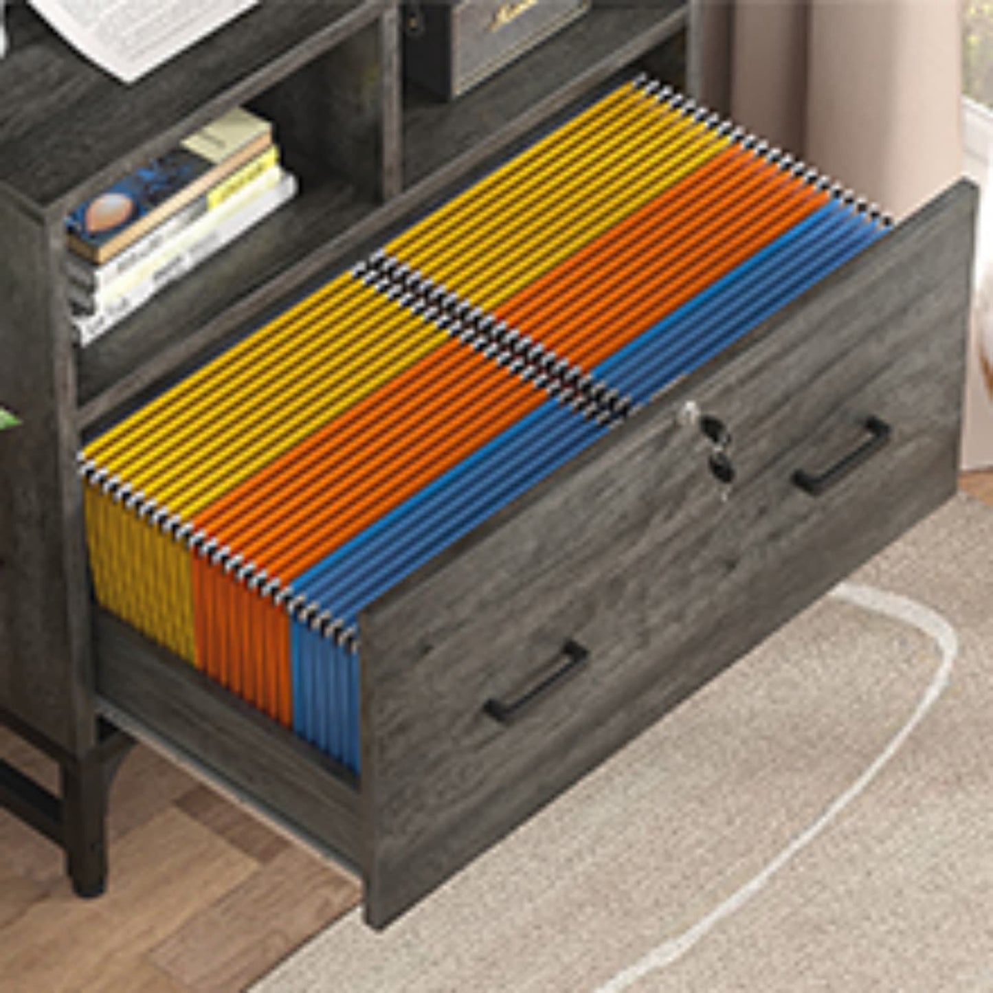 File Cabinet with Charging Station, Bookshelf with Filing Cabinet