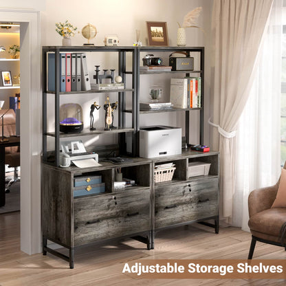 File Cabinet with Charging Station, Bookshelf with Filing Cabinet