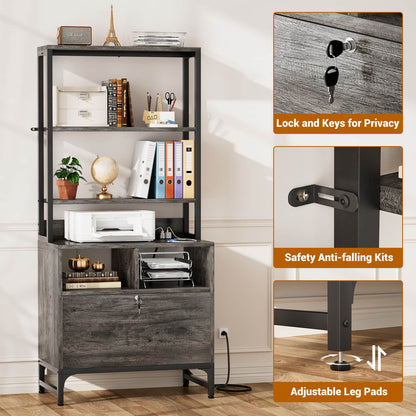 File Cabinet with Charging Station, Bookshelf with Filing Cabinet