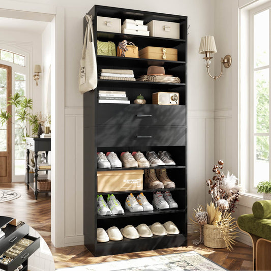 26-In Shoe Cabinet with Wood Drawers, Closet Shoe Rack Organizer