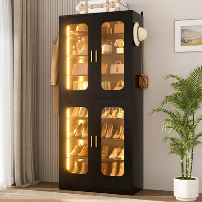 Shoe Cabinet With LED Light, Closet Shoe Organizer with Adjustable Shelves
