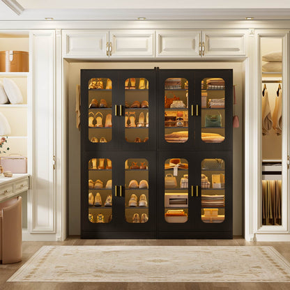 Shoe Cabinet With LED Light, Closet Shoe Organizer with Adjustable Shelves