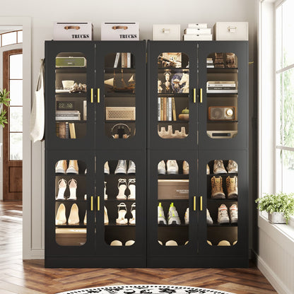 Shoe Cabinet With LED Light, Closet Shoe Organizer with Adjustable Shelves
