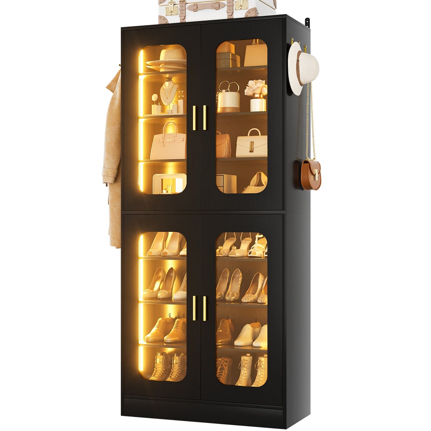 Shoe Cabinet With LED Light, Closet Shoe Organizer with Adjustable Shelves