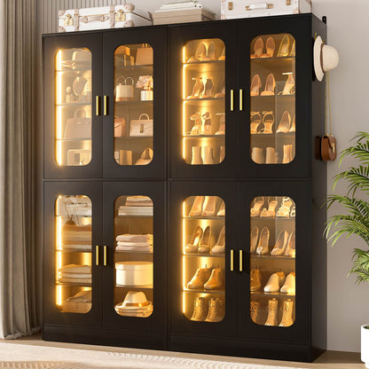Shoe Cabinet With LED Light, Closet Shoe Organizer with Adjustable Shelves