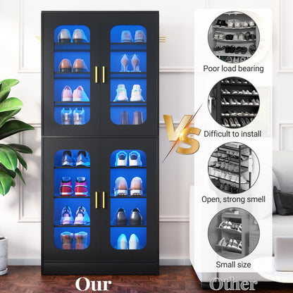 Shoe Cabinet With LED Light, Closet Shoe Organizer with Adjustable Shelves