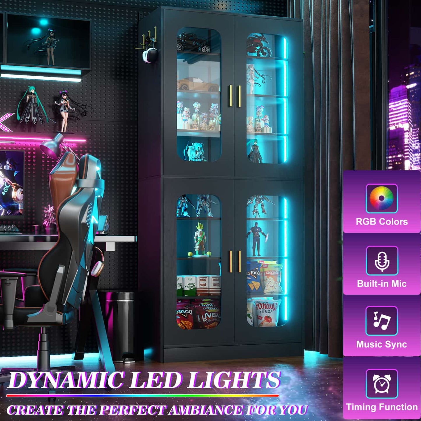 Shoe Cabinet With LED Light, Closet Shoe Organizer with Adjustable Shelves