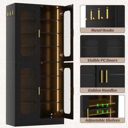 Shoe Cabinet With LED Light, Closet Shoe Organizer with Adjustable Shelves