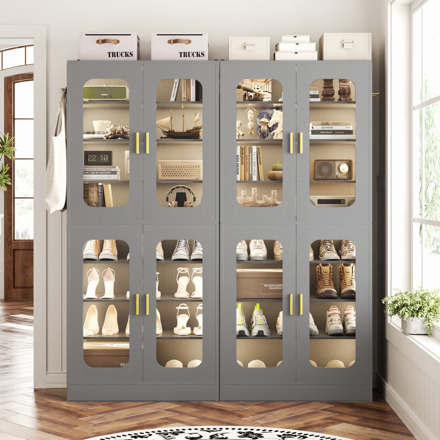 Shoe Cabinet With LED Light, Closet Shoe Organizer with Adjustable Shelves