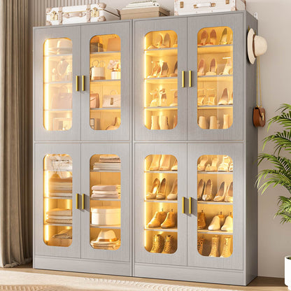 Shoe Cabinet With LED Light, Closet Shoe Organizer with Adjustable Shelves
