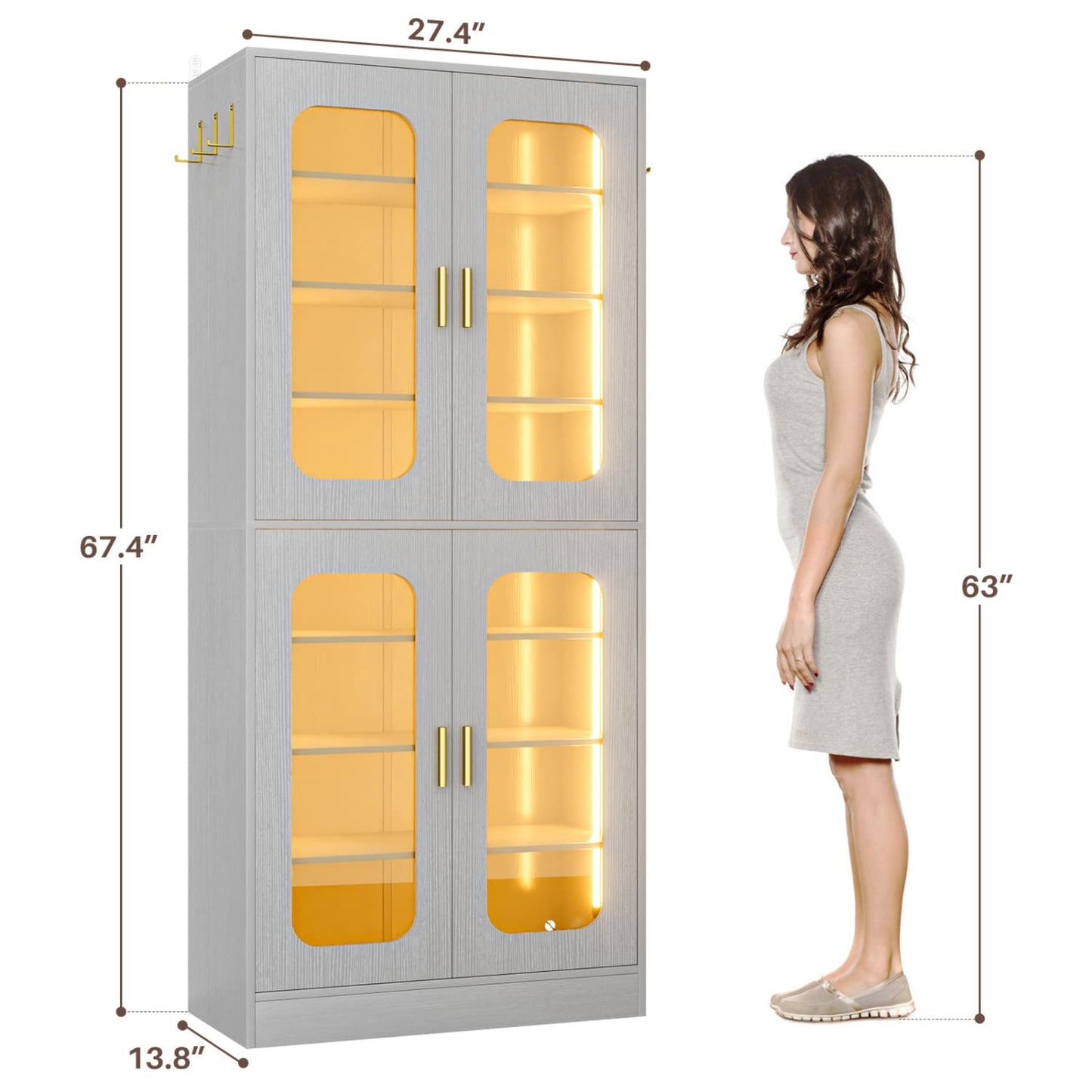 Shoe Cabinet With LED Light, Closet Shoe Organizer with Adjustable Shelves
