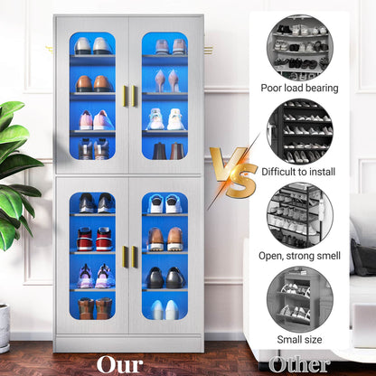 Shoe Cabinet With LED Light, Closet Shoe Organizer with Adjustable Shelves