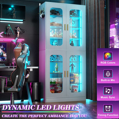 Shoe Cabinet With LED Light, Closet Shoe Organizer with Adjustable Shelves
