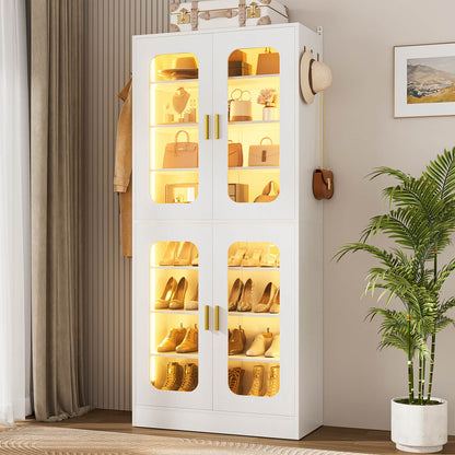 Shoe Cabinet With LED Light, Closet Shoe Organizer with Adjustable Shelves