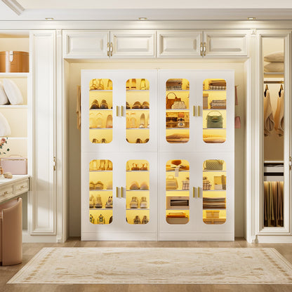 Shoe Cabinet With LED Light, Closet Shoe Organizer with Adjustable Shelves