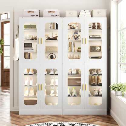 Shoe Cabinet With LED Light, Closet Shoe Organizer with Adjustable Shelves