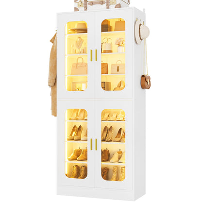 Shoe Cabinet With LED Light, Closet Shoe Organizer with Adjustable Shelves