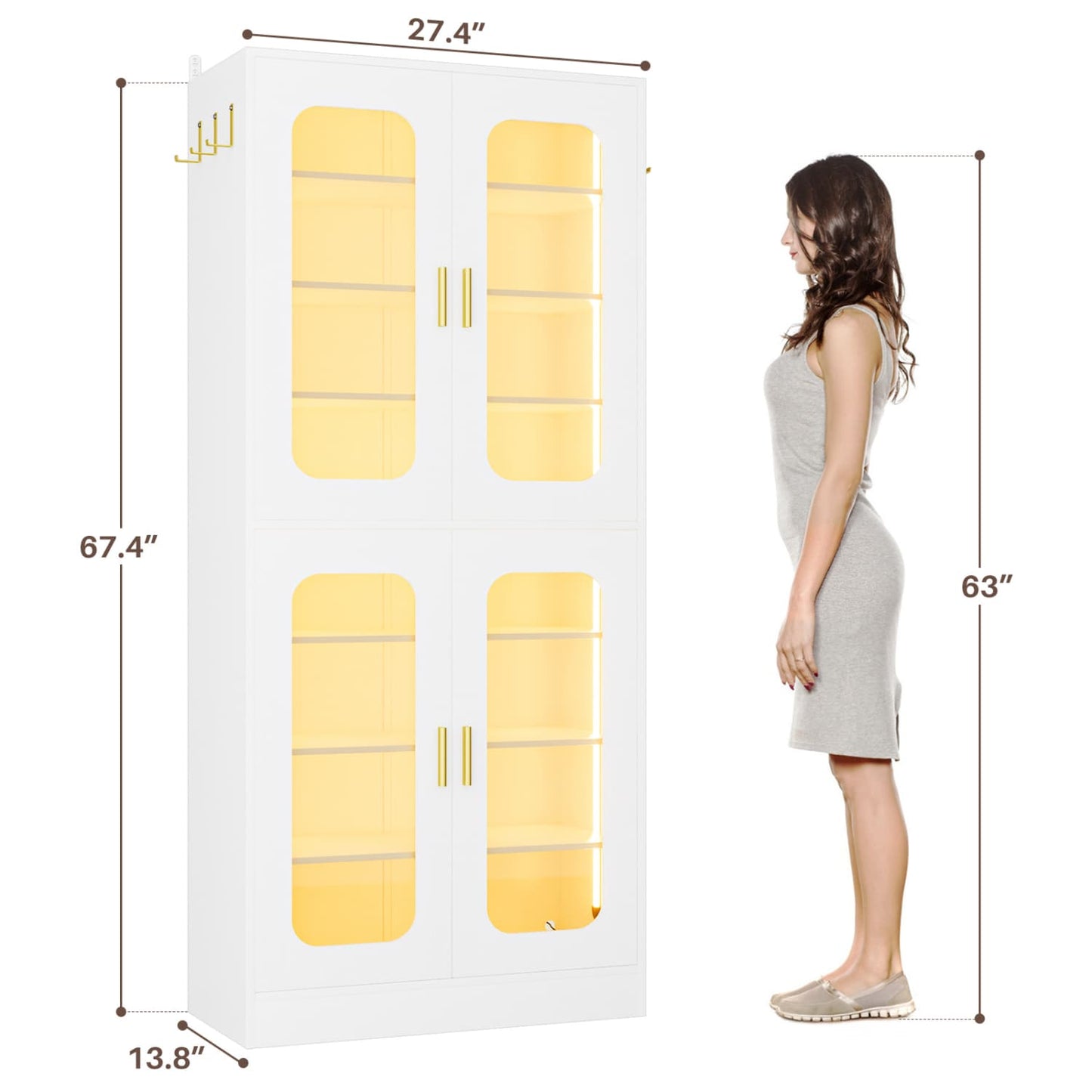 Shoe Cabinet With LED Light, Closet Shoe Organizer with Adjustable Shelves