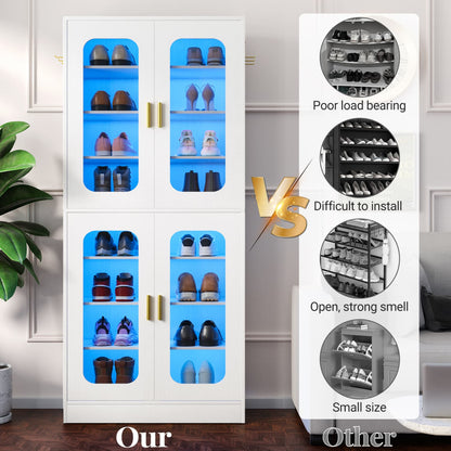 Shoe Cabinet With LED Light, Closet Shoe Organizer with Adjustable Shelves