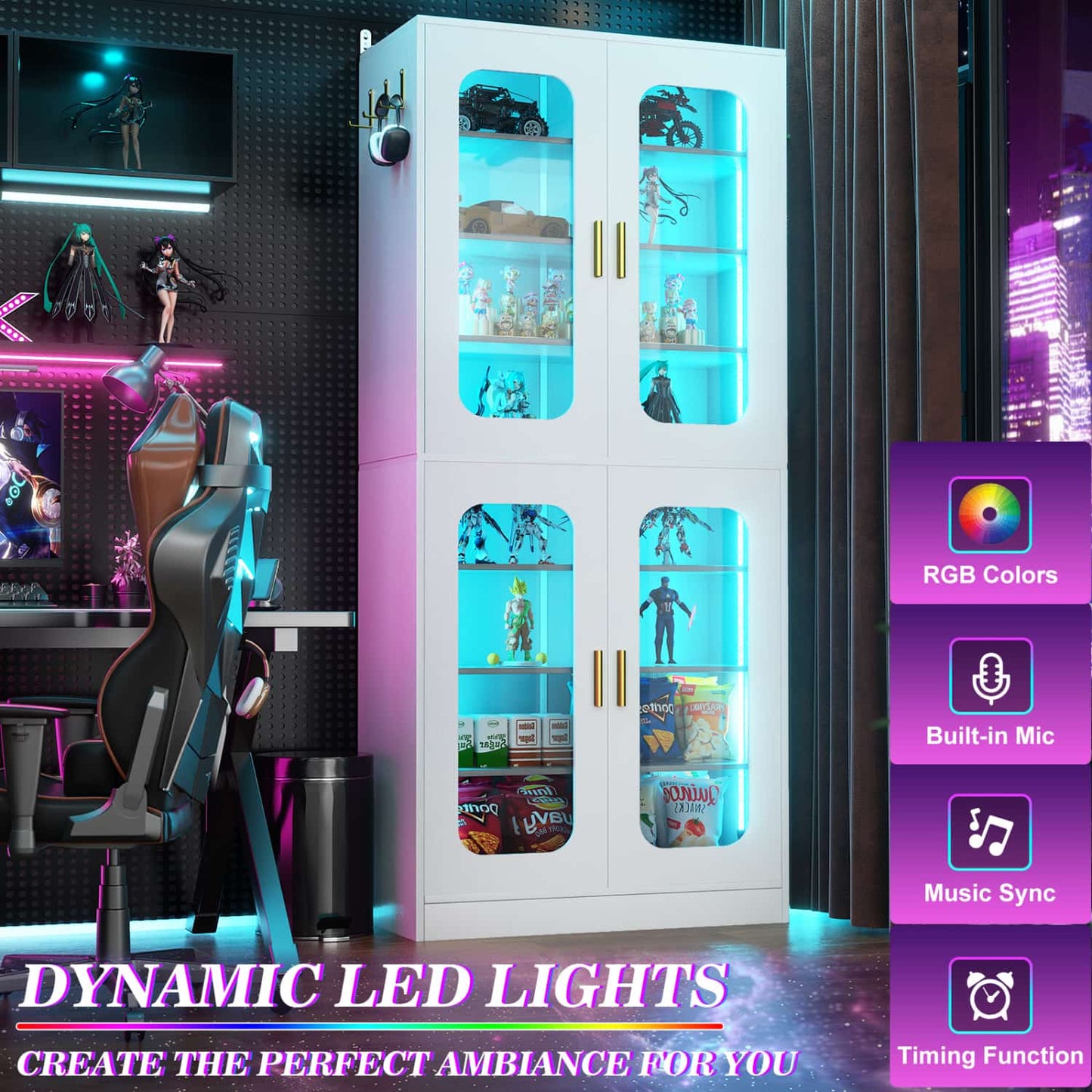 Shoe Cabinet With LED Light, Closet Shoe Organizer with Adjustable Shelves