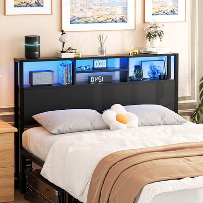 Full Headboard with Charging Station, Storage HeadBoard for Bedframe