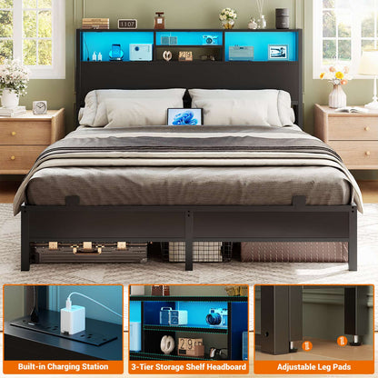 Full Headboard with Charging Station, Storage HeadBoard for Bedframe