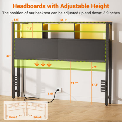 Full Headboard with Charging Station, Storage HeadBoard for Bedframe