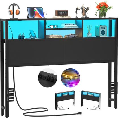 Full Headboard with Charging Station, Storage HeadBoard for Bedframe