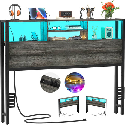 Full Headboard with Charging Station, Storage HeadBoard for Bedframe