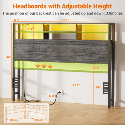 Full Headboard with Charging Station, Storage HeadBoard for Bedframe