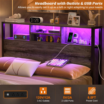 Full Headboard with Charging Station, Storage HeadBoard for Bedframe