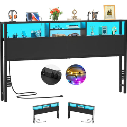 King Headboard with Charging Station, Storage Head Board for Bedframe