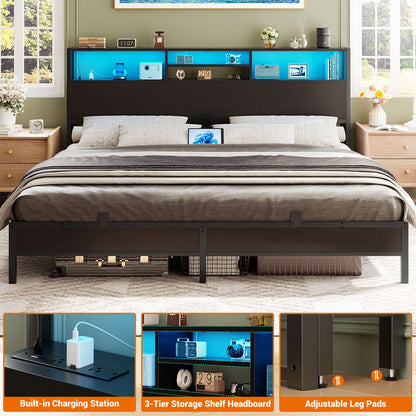 King Headboard with Charging Station, Storage Head Board for Bedframe