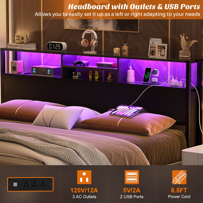 King Headboard with Charging Station, Storage Head Board for Bedframe