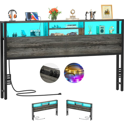King Headboard with Charging Station, Storage Head Board for Bedframe
