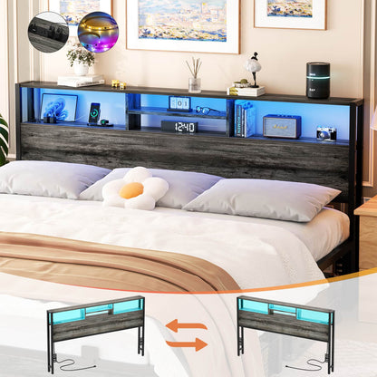 King Headboard with Charging Station, Storage Head Board for Bedframe