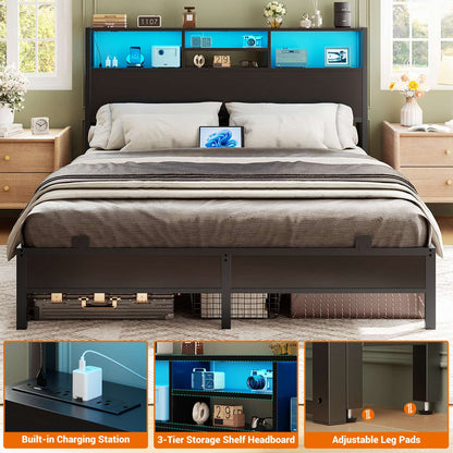 Queen Headboard with Charging Station, Storage Head Board for Bedframe