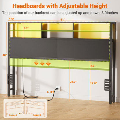 Queen Headboard with Charging Station, Storage Head Board for Bedframe