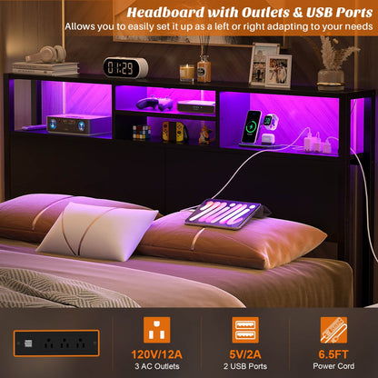 Queen Headboard with Charging Station, Storage Head Board for Bedframe