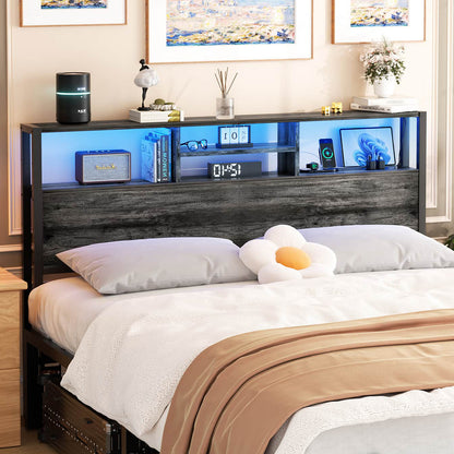 Queen Headboard with Charging Station, Storage Head Board for Bedframe