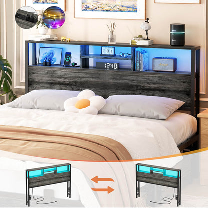 Queen Headboard with Charging Station, Storage Head Board for Bedframe
