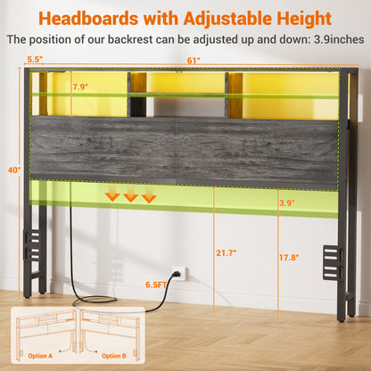 Queen Headboard with Charging Station, Storage Head Board for Bedframe